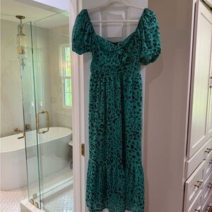NSR Nordstrom Women's Elegant Green Leopard Print Dress - Small (smedium fit)